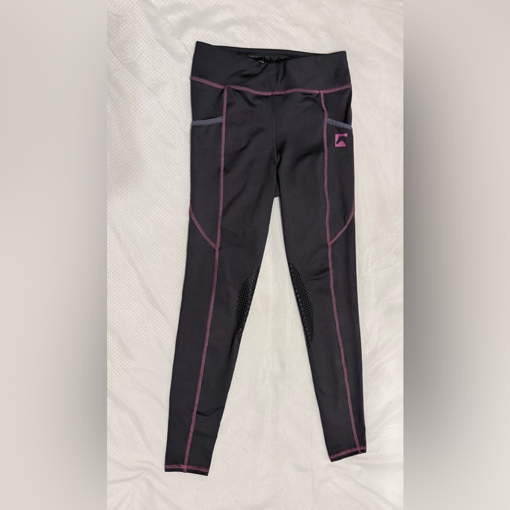 Girls' Black Leggings with Pink Stitching and Pocket Accent